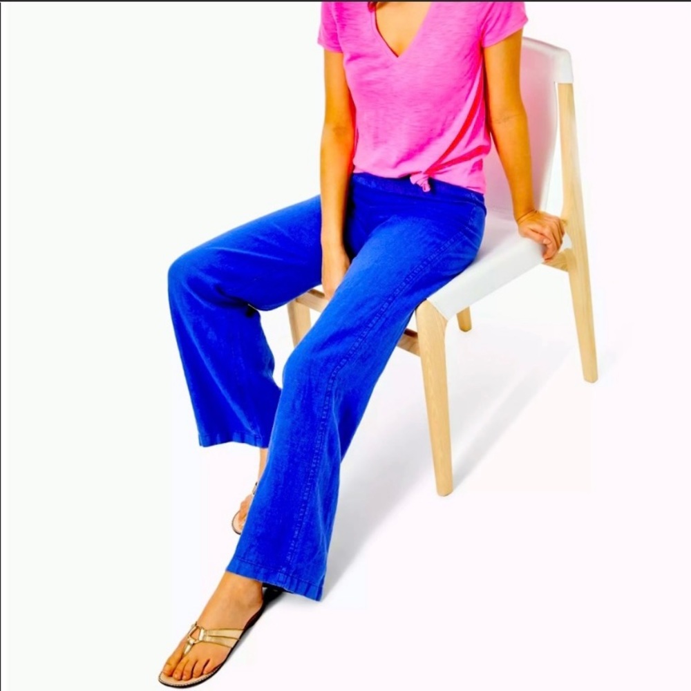 Lilly Pulitzer 33” Beach Mid Rise Linen Palazzo pants